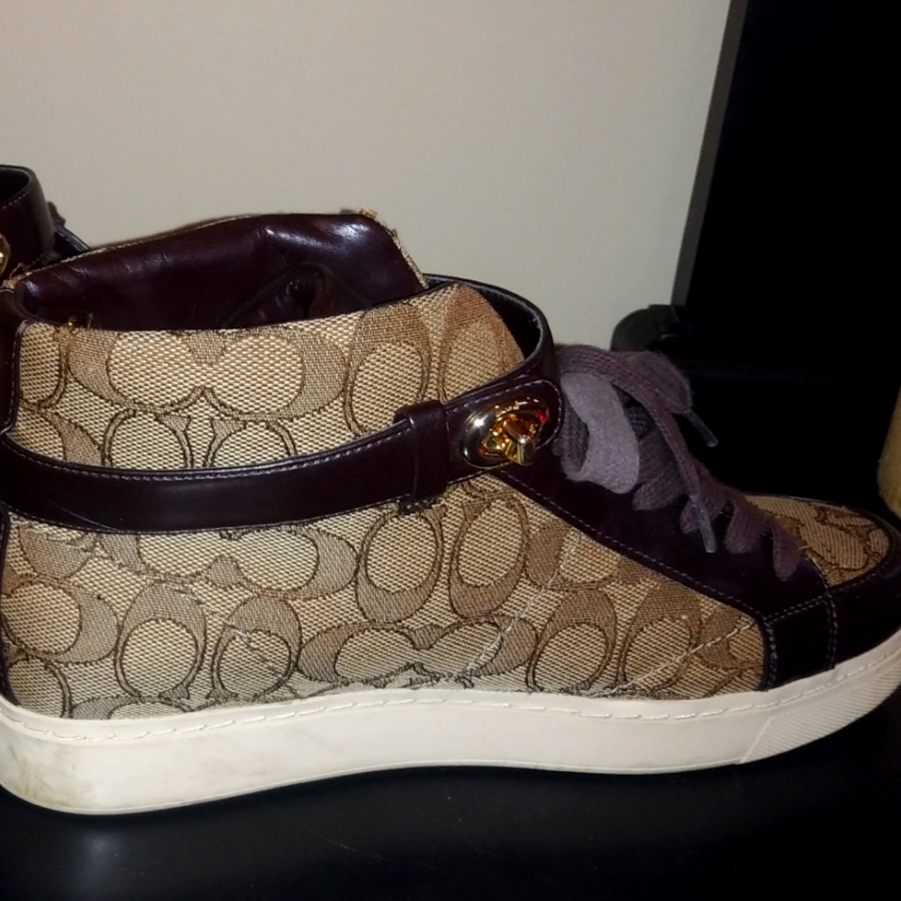 Coach Women's High-Top Sneakers - Brown and Cream